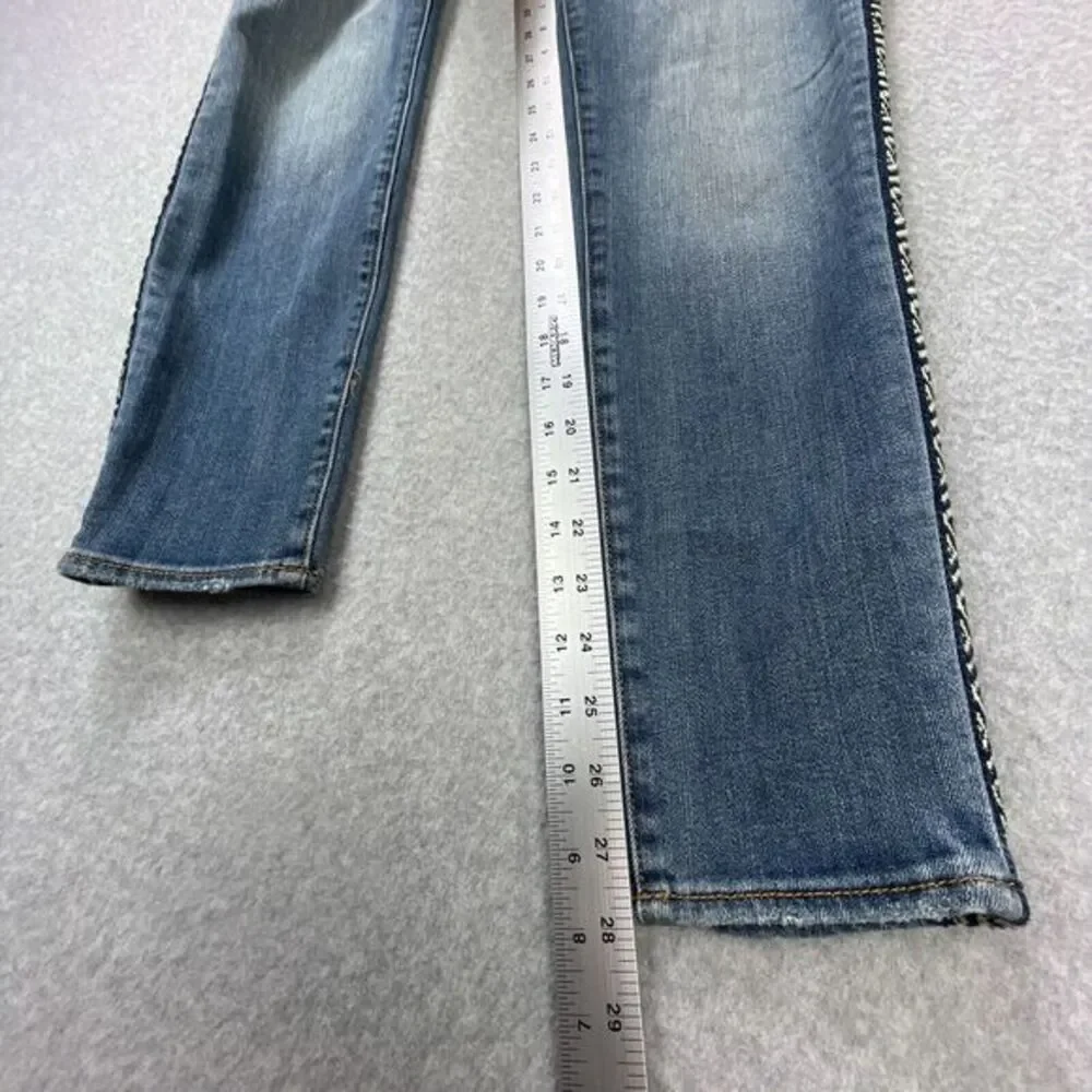 Driftwood Jackie High Rise Jeans Womens Sz 28 x 28 Geometric Stripe Embroidered - Picture 6 of 15